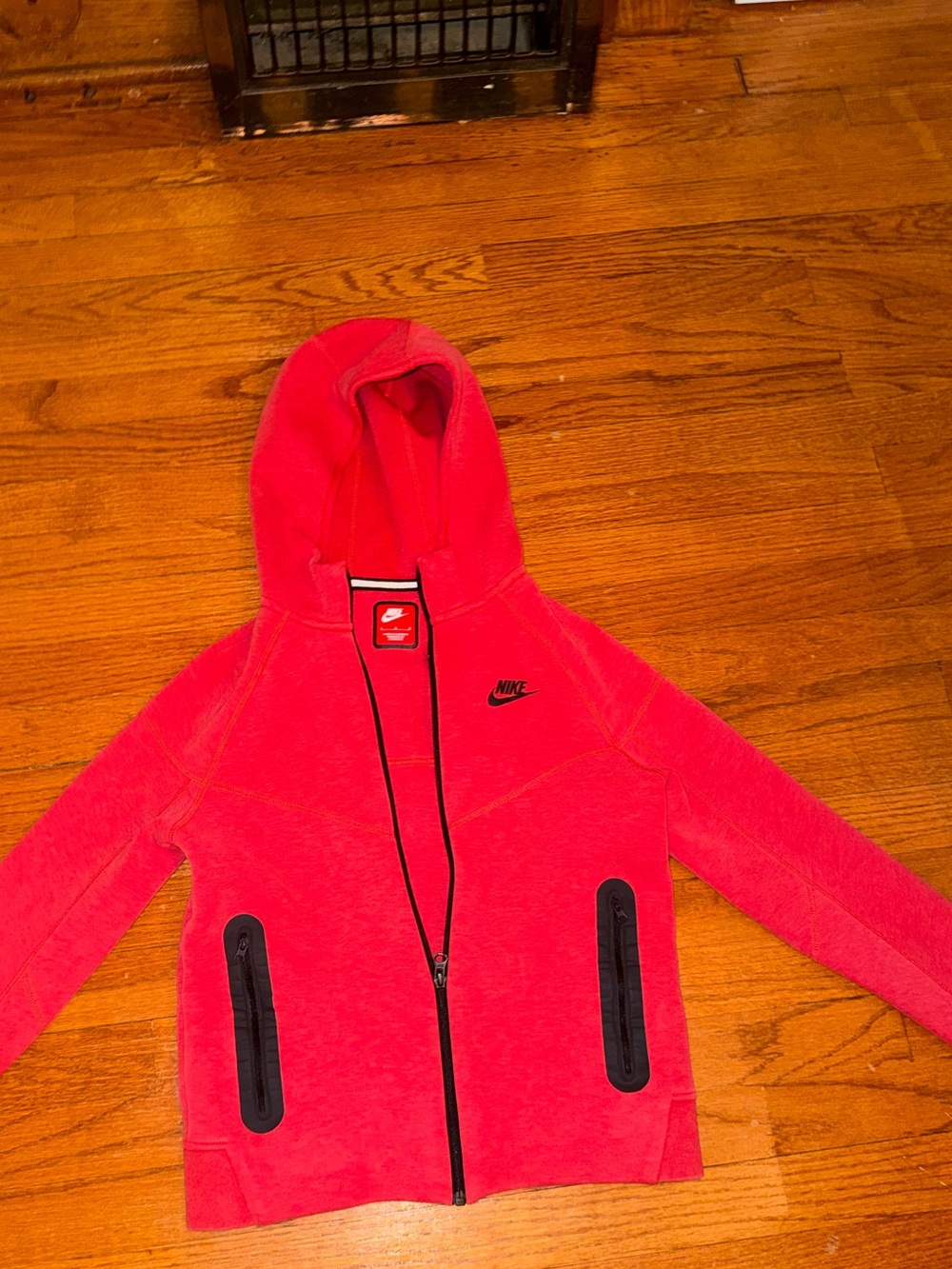Nike Women's Red Hooded Full-Zip Bomber Jacket